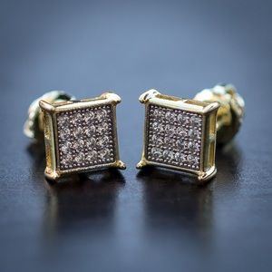 Mini Two Tone Gold Square Earrings
